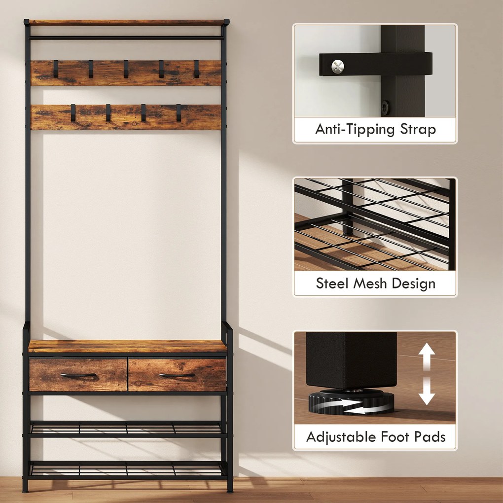 HOMCOM garderobenständer standgarderobe garderobenbank kleiderständer kompaktgarderobe dielengarderobe | Aosom PL