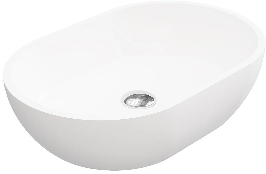 Owalna umywalka łazienkowa z solid surface - Biała - 58 cm - SENGLI