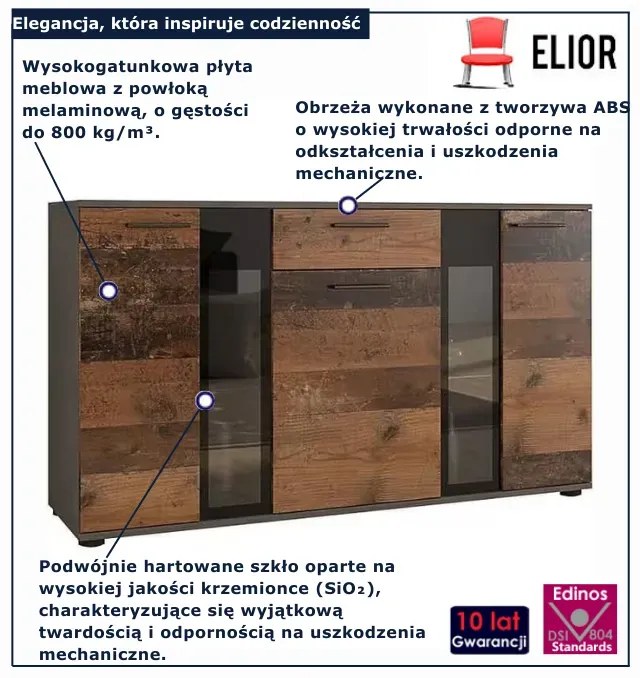Komoda z witryną w kolorze starego drewna P7-D78