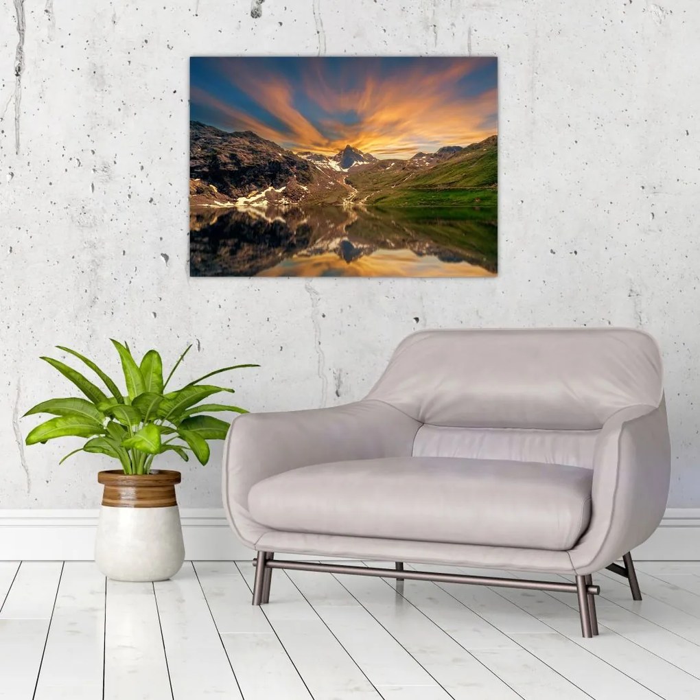Obraz - Odbicie w górskim jeziorze (70x50 cm)