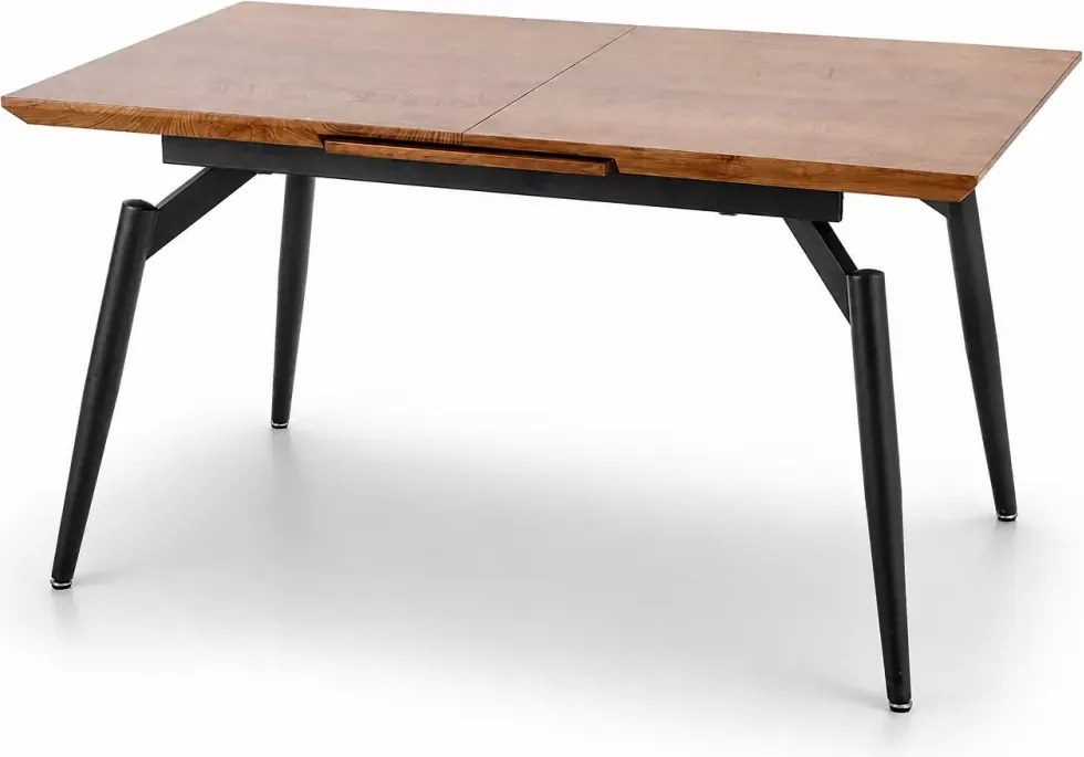 Nowoczesny rozkładany stół Cambridge 140-180 cm z blatem MDF w odcieniu dębu i metalowymi nogami
