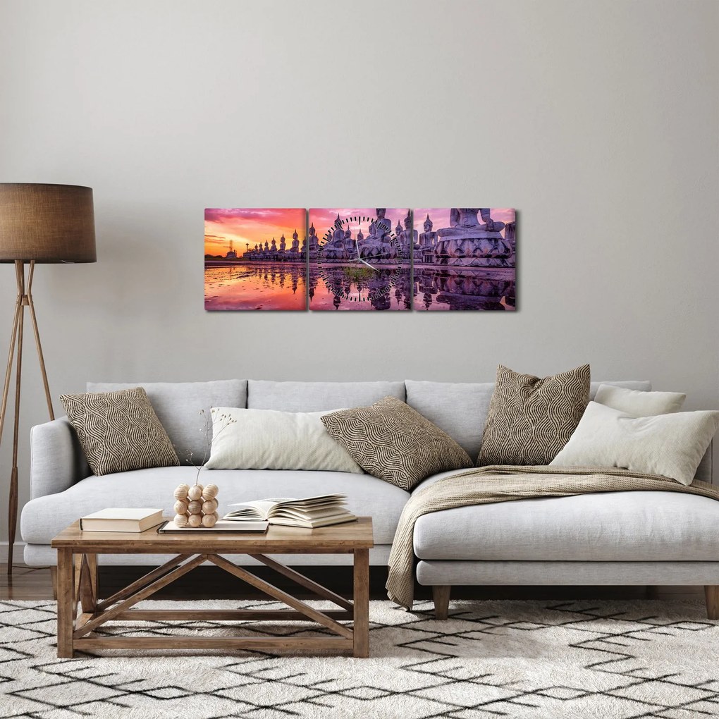 Obraz - Budda podczas zachodu słońca (z zegarem) (90x30 cm)