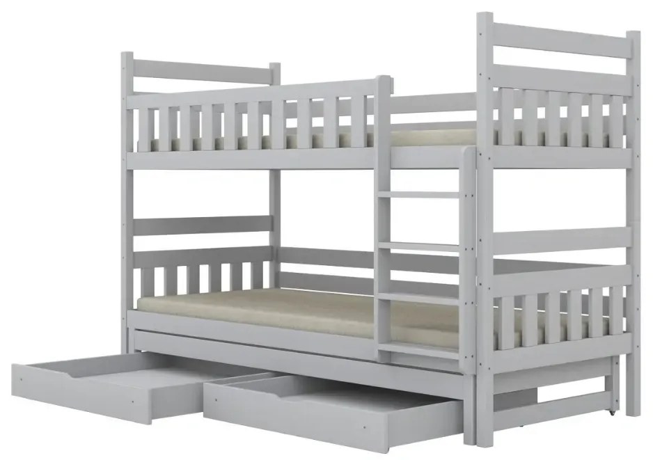 Łóżko piętrowe BARTEK 200x80 białe drewniane trzyosobowe z szufladami KOCOT KIDS