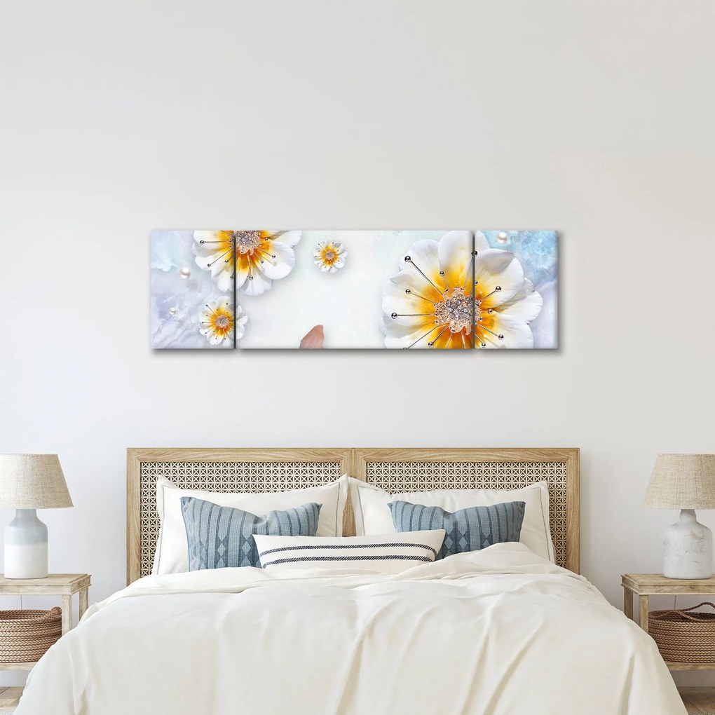 Obraz - Kompozycja z kwiatami i motylami (170x50 cm)