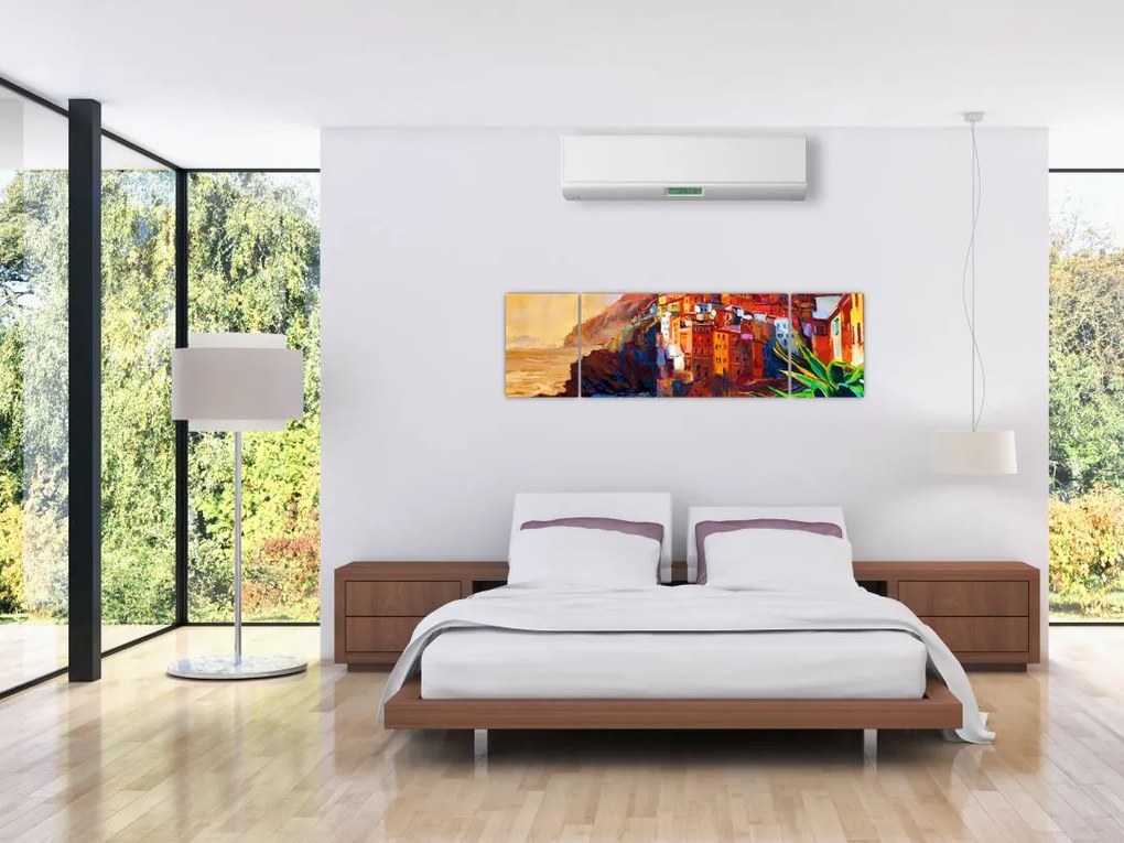 Obraz - Wieś na wybrzeżu Cinque Terre, Włoska Riviera, nowoczesny impresionism (170x50 cm)