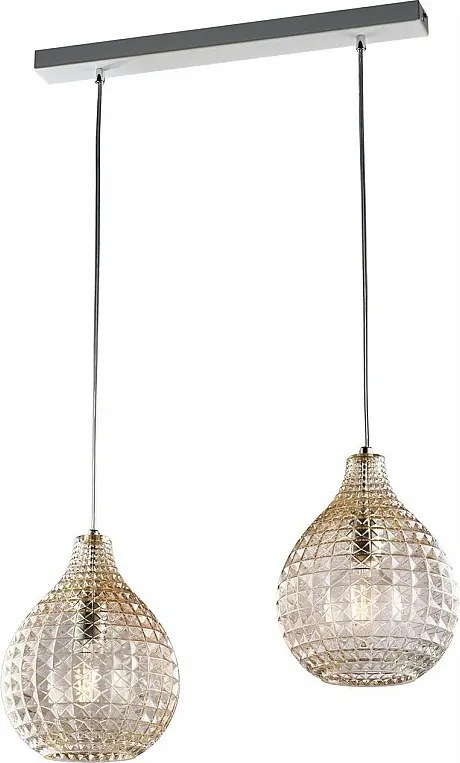 Szyna Diamante Track z białego lakierowanego żelaza i chromowanej ramy, regulowane kable, dyfuzory z bursztynowego szkła dmuchanego, 2 światła