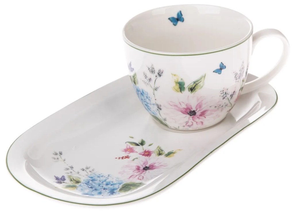 Kubek porcelanowy z podstawką Flower Garden,  445 ml