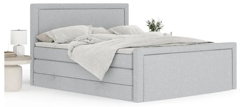Jasnoszare łóżko kontynentalne ze schowkiem 200x200 cm Lavenda – Maison de Rêve