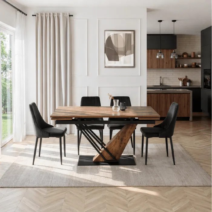 Stół Rozkładany Prostokątny REX 160-220 cm Dąb Rustykalny/Czarny do Jadalni Nowoczesny Loft