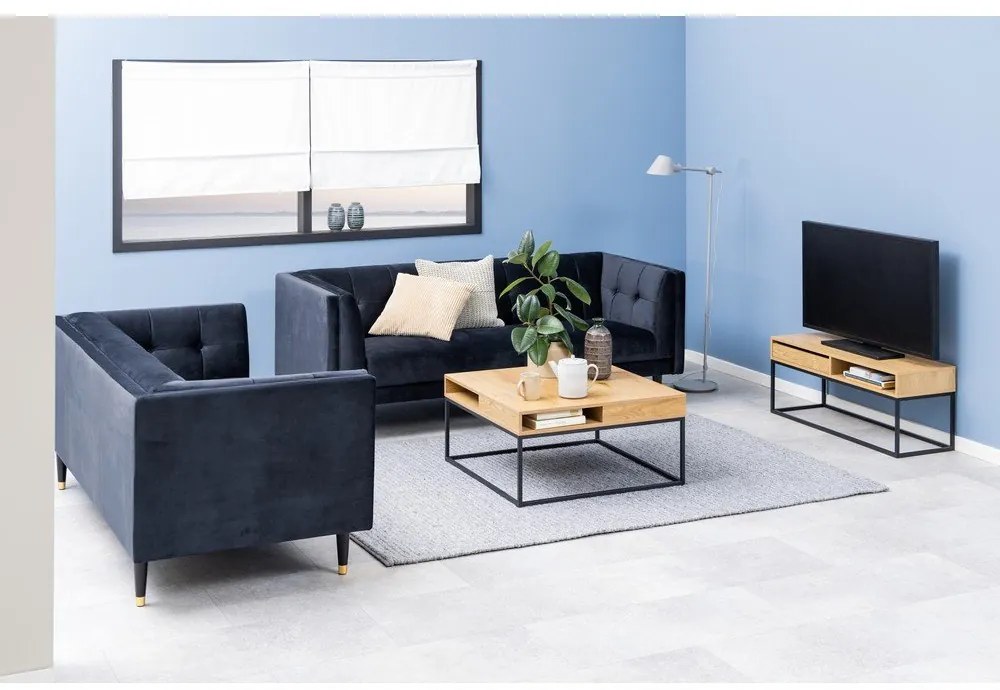 Stolik z blatem w dekorze dębu w ciemnym naturalnym kolorze 80x80 cm Willford – Actona