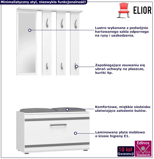 Biała garderoba z szafką na buty i siedziskiem K8-D46