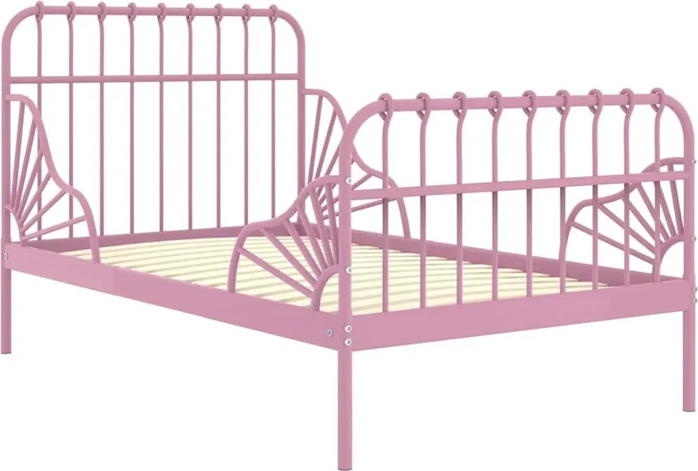 Różowe metalowe łóżko rosnące z dzieckiem 80x130/200 cm K4-N75