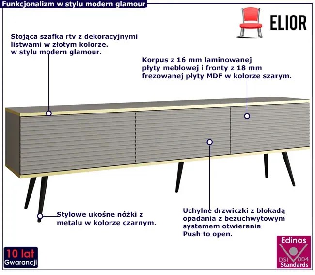 Lamelowa szafka pod TV glamour szary + czarny Lira