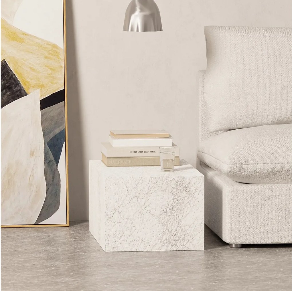 Stolik pomocniczy z marmuru – biały – Dove Wide