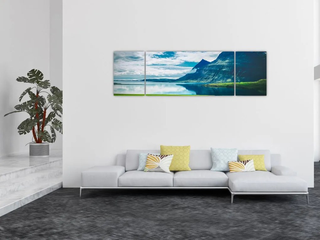 Obraz jeziora z górami (170x50 cm)