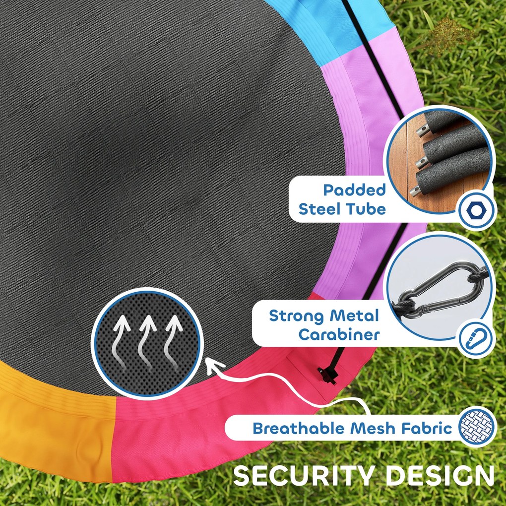 AIYAPLAY Huśtawka Gniazdowa Regulowana Ø 120 cm, Udźwig 300 kg, Dla Dzieci 3-8 lat, 120 x 120 x 180 cm, Wielokolorowa | Aosom PL