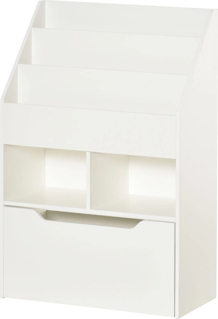HOMCOM Regał dla Dzieci z Szufladą, Regał na Książki z Półkami, 60 x 29,9 x 90 cm, Biały