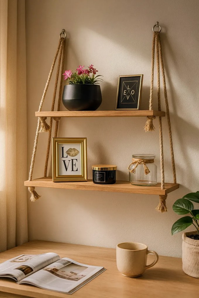 Półka kuchenna w stylu boho dąb craft złoty G7-G54