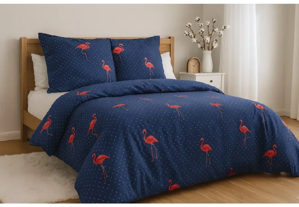 PrzytulneMieszkanie.pl PrzytulneMieszkanie.pl Pościel z mikrofibry FLAMINGOS, niebieska Rozmiar pościeli: 70 x 90 cm | 140 x 200 cm