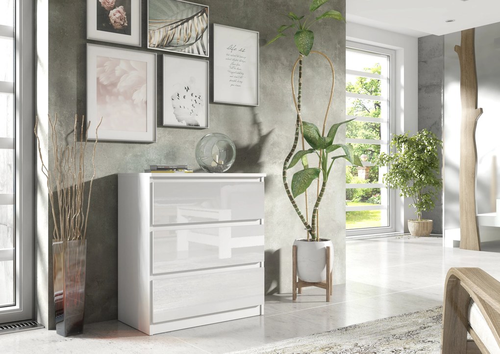 Komoda NUDO - Biały / Front Biały / Połysk / 70 cm / 3 szuflady