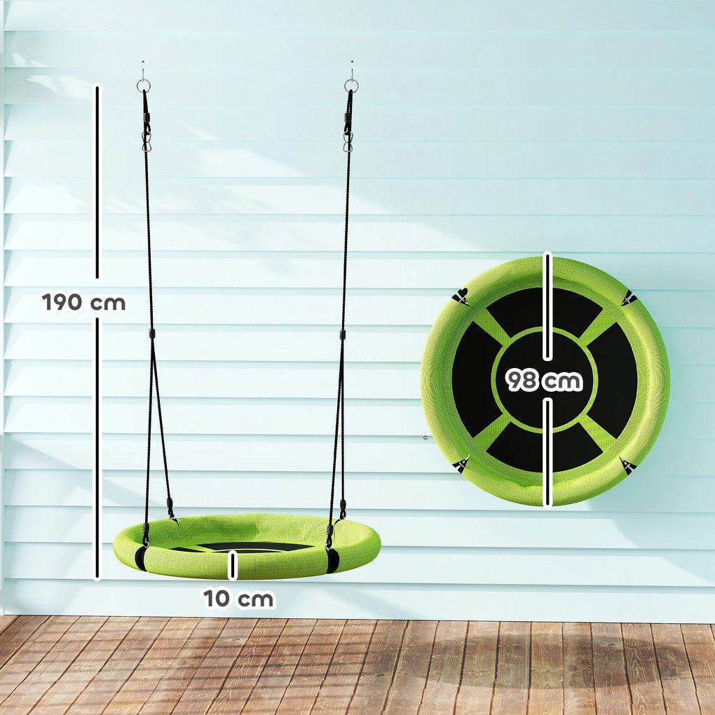 AIYAPLAY Huśtawka gniazdowa, Okrągła huśtawka ogrodowa, Obciążenie 150 kg, Regulowana wysokość, Zielona