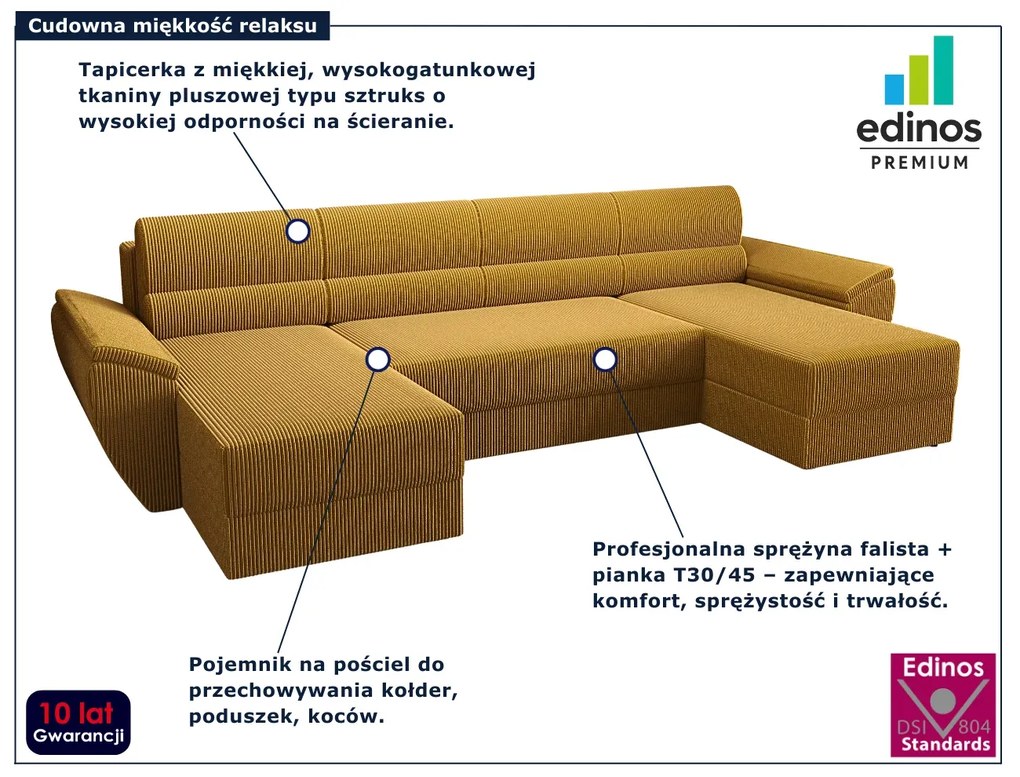Musztardowy narożnik rozkładany z pojemnikiem G7-H00
