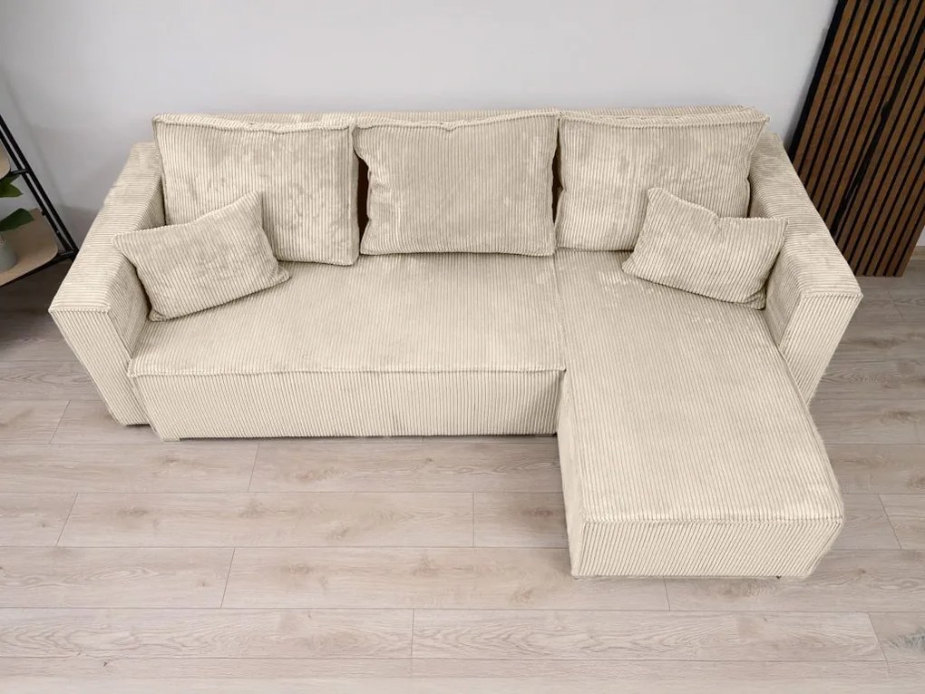 Rozkładana narożna sofa SMART COSARO kremowa, dwustronna + 2 poduszki GRATIS