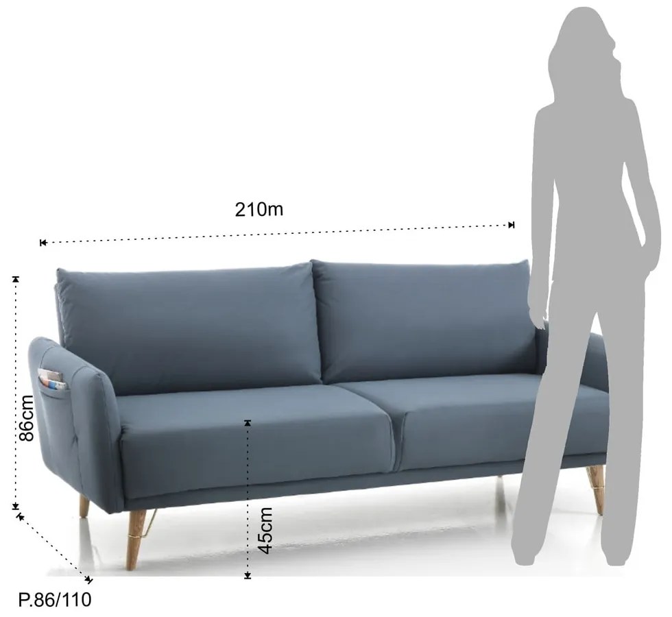 Niebieska rozkładana sofa Tomasucci Cigo, szer. 210 cm