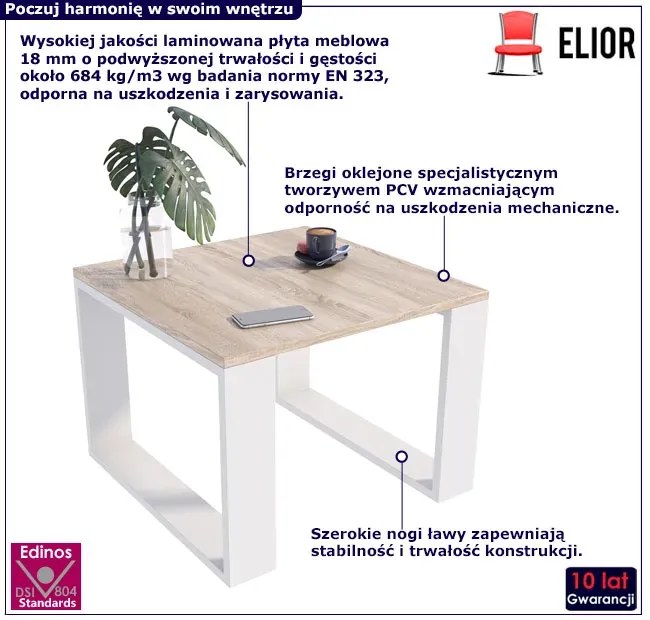 Skandynawski stolik kawowy kwadratowy dąb sonoma + biały M3-R81