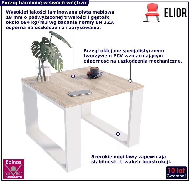 Skandynawski stolik kawowy kwadratowy dąb sonoma + biały Tida 13X