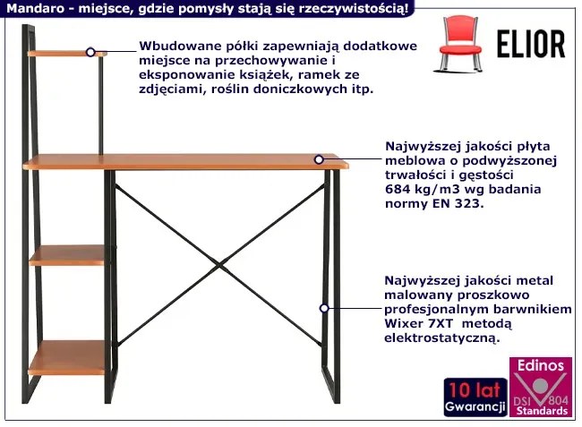 Loftowe biurko z regałem ciemny brąz - Aidan