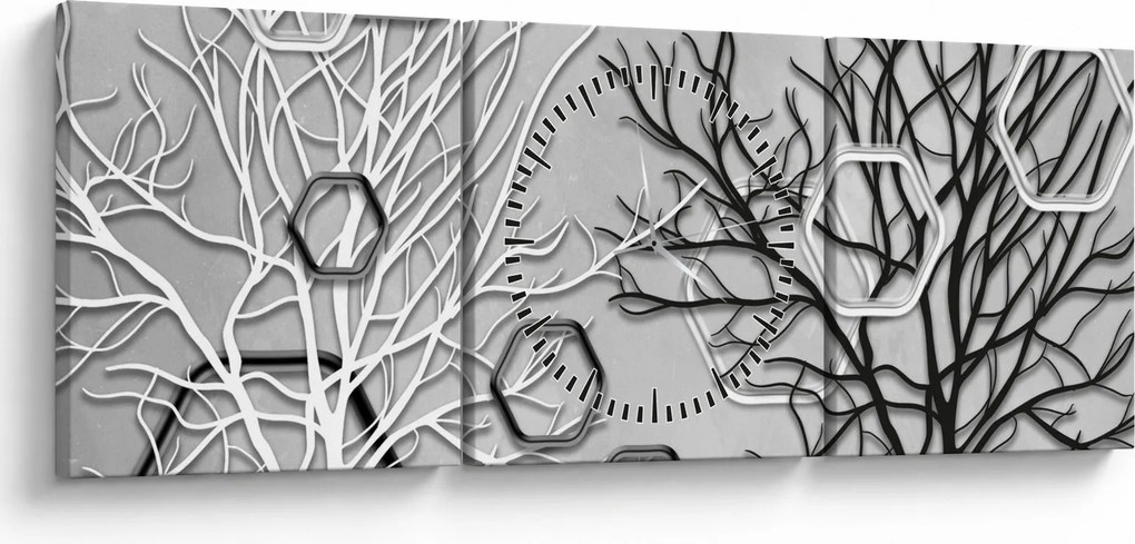 Abstrakcyjny obraz z drzewami (z zegarem) (90x30 cm)