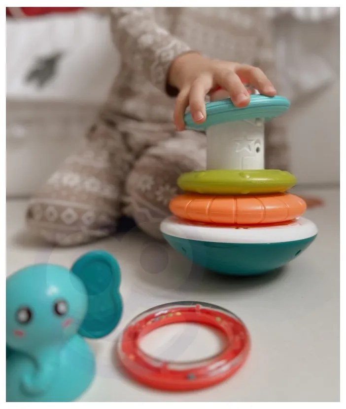 Woopie baby piramida wieża interaktywna słonik z obręczami grzechotka