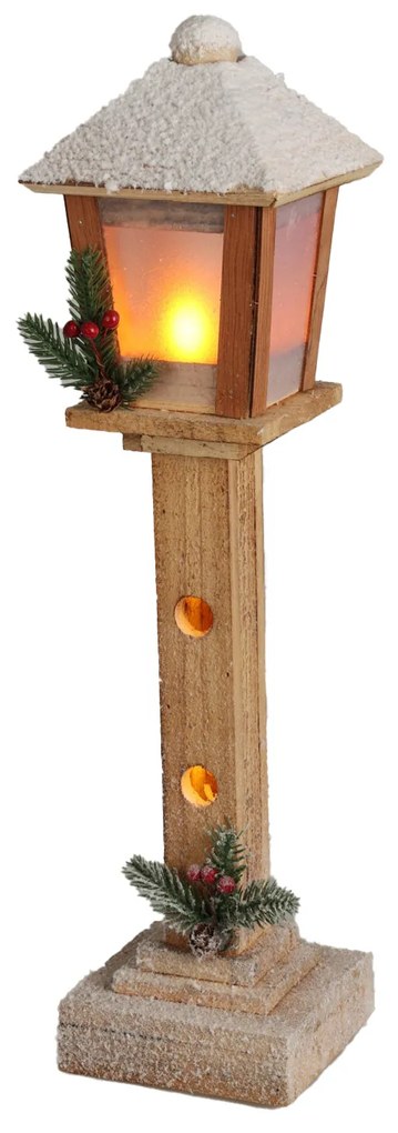 Świąteczna dekoracyjna latarnia drewniana z LED, 52 cm