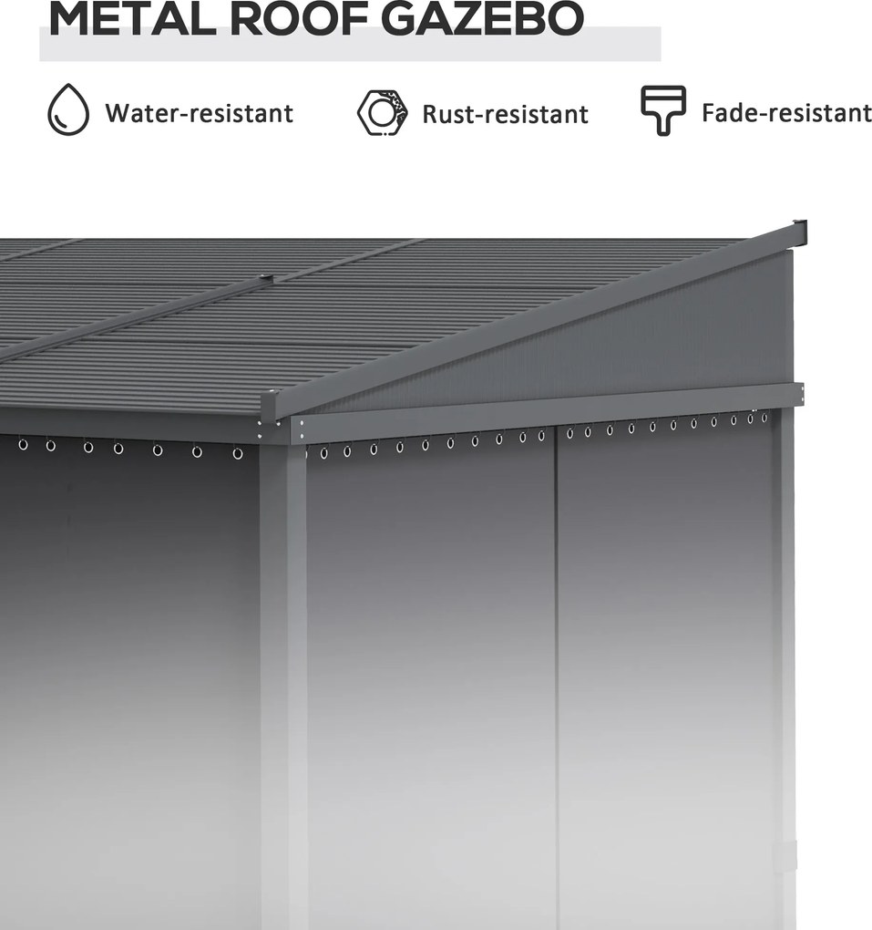 Outsunny Altana Ogrodowa 365x255x205cm z Przesuwnym Dachem i Zasłonami Aluminiowa Rama Ciemnoszara Elegancka | Aosom PL