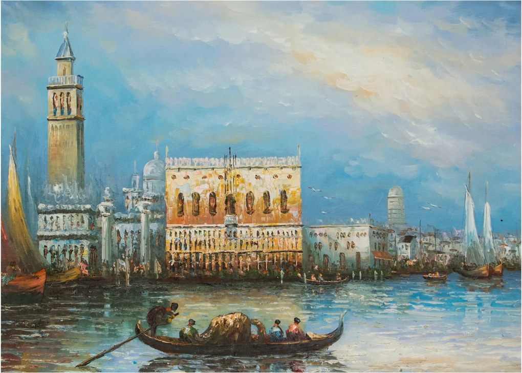 Obraz - Gondola przejeżdżająca przez Wenecję, obraz olejny (70x50 cm)