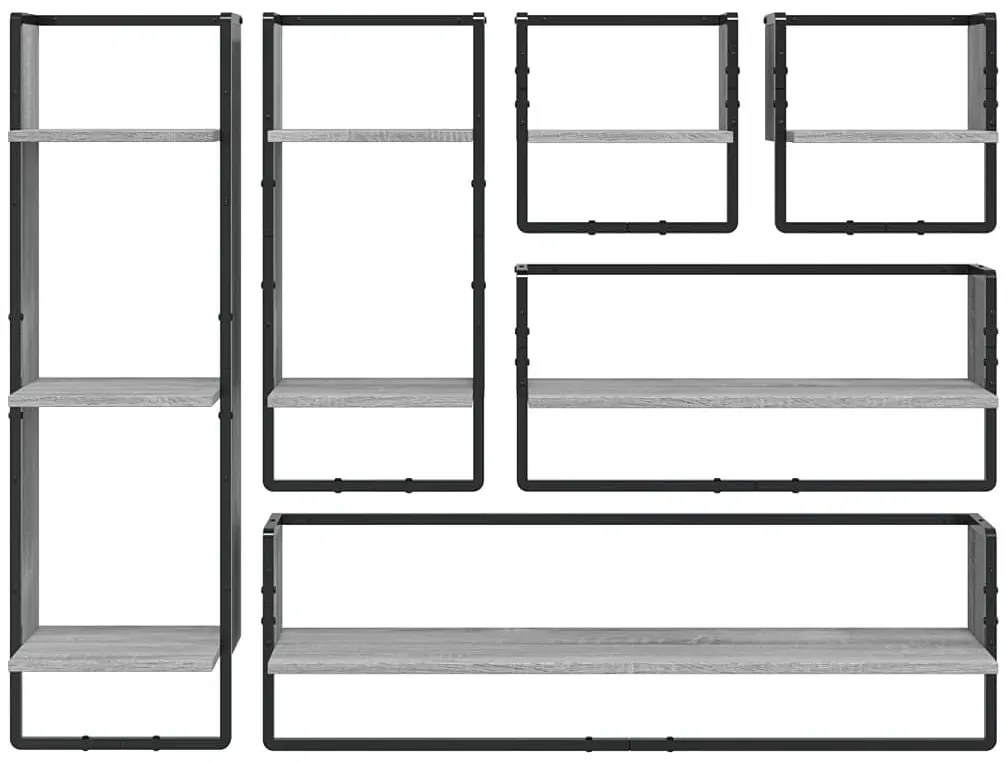 6 półek ściennych z metalowym stelażem szary dąb W6-R22