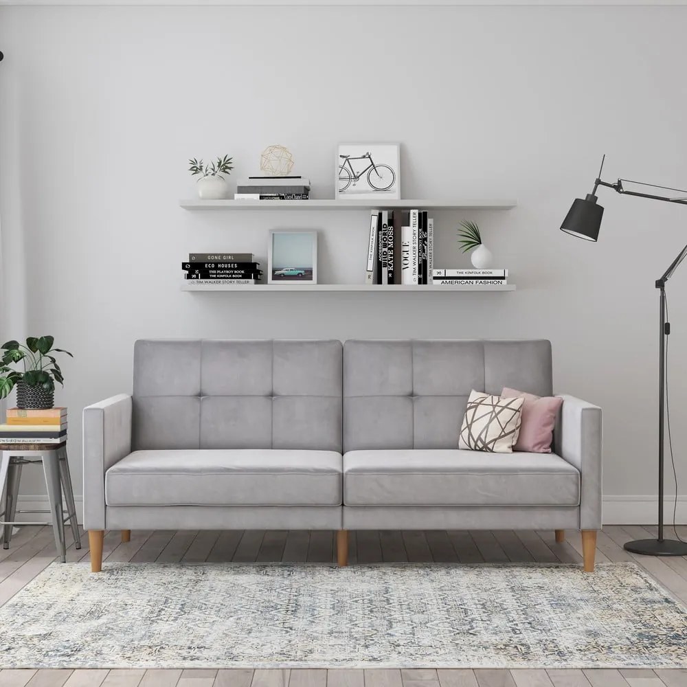 Jasnoszara aksamitna rozkładana sofa 207 cm Lilly – Støraa