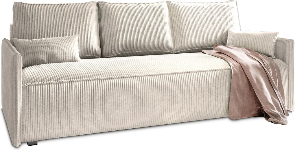 Masseno Sofa MESTOR z funkcją spania i pojemnikiem na pościel, Rozkładana sofa - Kremowy, POSO 100