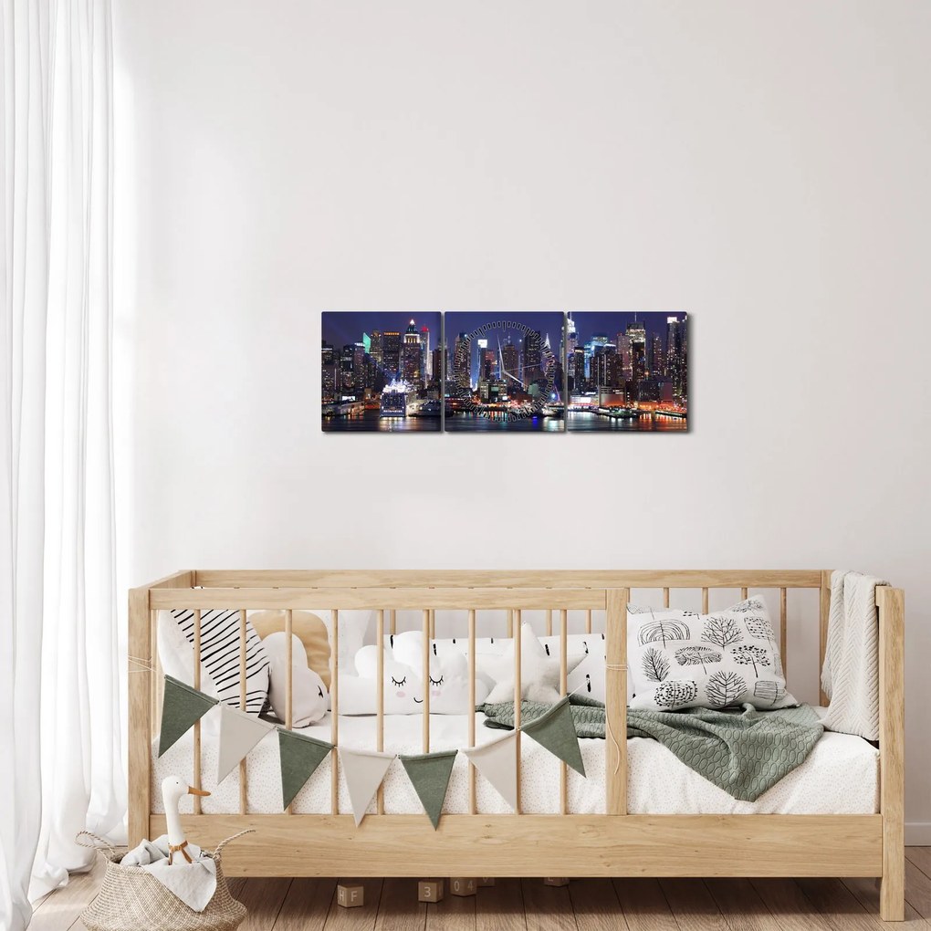 Obraz - Podświetlone nowojorskie drapacze chmur (z zegarem) (90x30 cm)