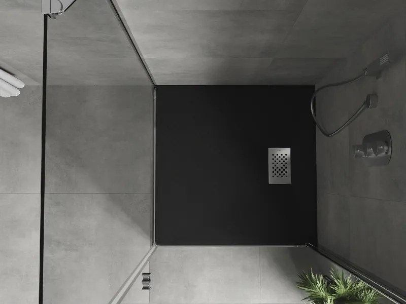 Mexen Hugo brodzik kwadratowy SMC 90 x 90 cm, czarny, maskownica inox - 42709090-X