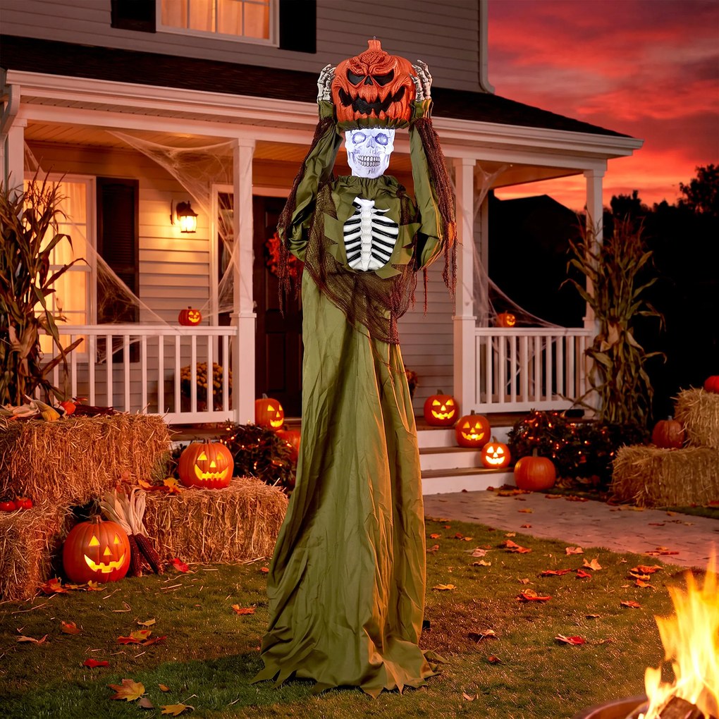 HOMCOM Animowany wyskakujący dyniowy szkielet, 173 cm, przerażająca dekoracja Halloween z oświetleniem oraz aktywacją dźwiękową i dotykową | Aosom PL