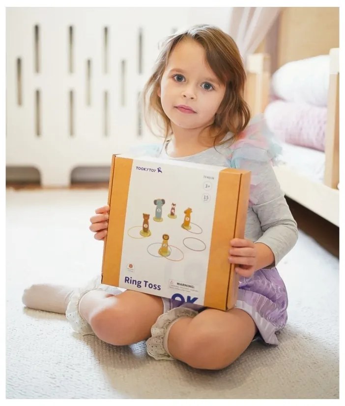 Tooky toy rzut do celu drewniana gra zręcznościowa obręcze 15 el.