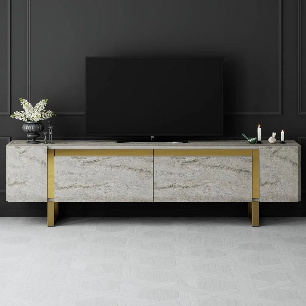Stolik pod telewizor Yildiz Travertine and Gold