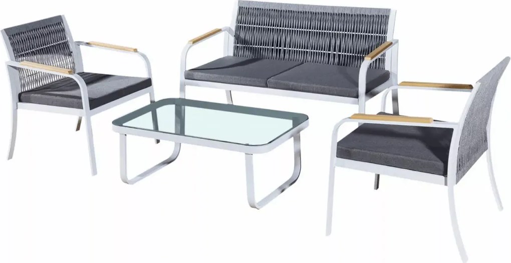 Zestaw mebli ogrodowych z aluminium Vento z plecioną liną - sofa, dwa fotele, stolik kawowy