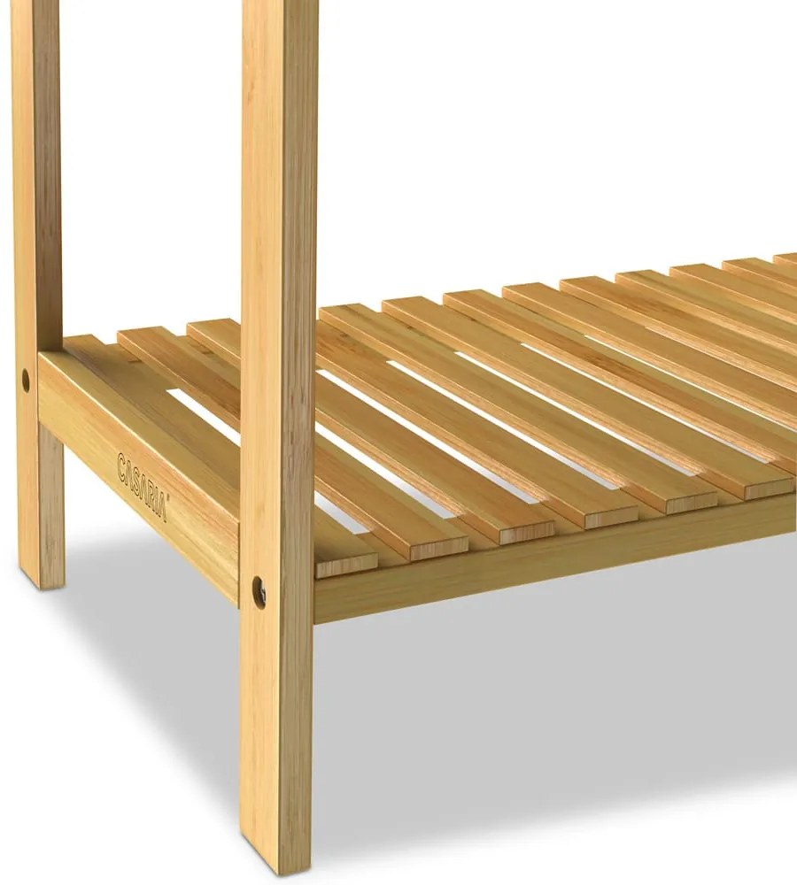 Bambusowy stojak na ręczniki RUBBY z metalowymi drążkami i półką, 51x31x85 cm, brązowo-srebrny Casaria