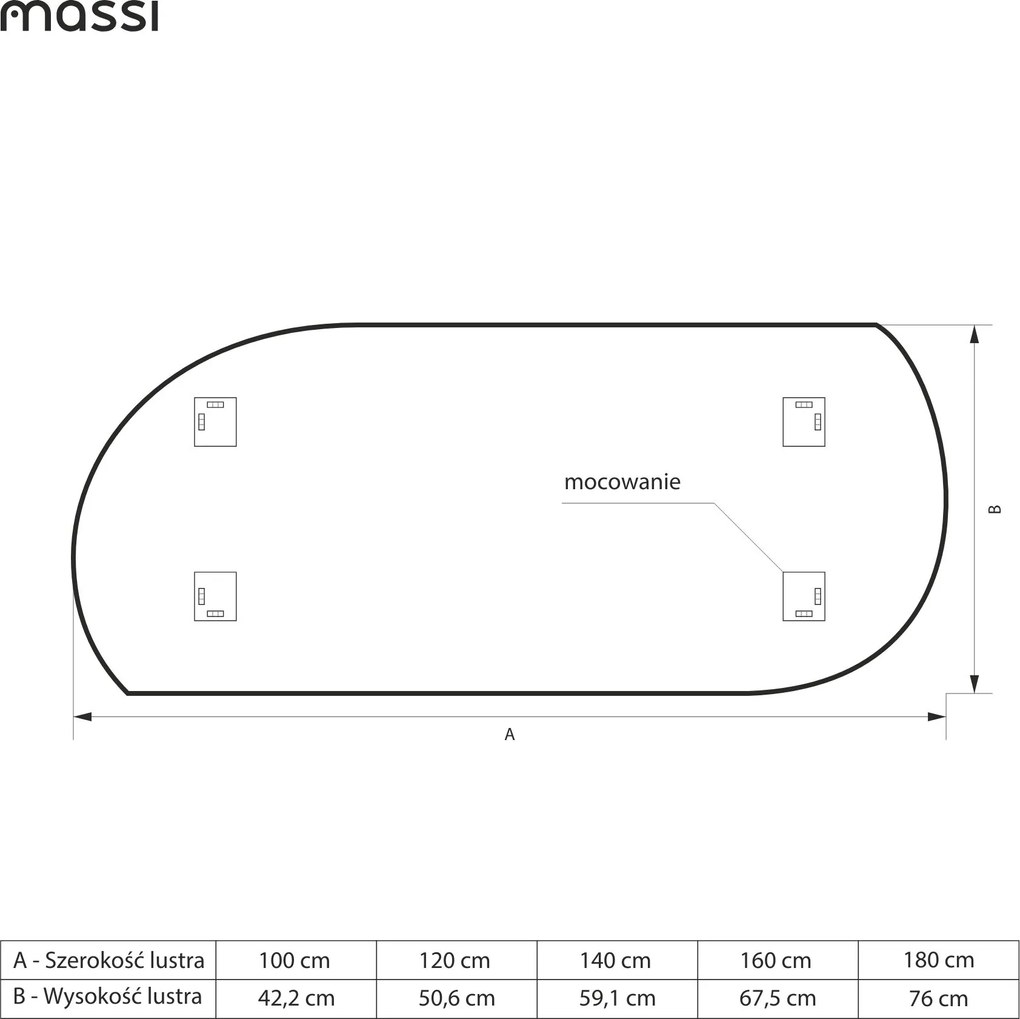 Lustro asymetryczne bez podświetlenia MOON Twist  | Różne rozmiary | Różne kolory : Kolor tafli szkła - Srebrny, Rozmiar - 140 x 59 cm