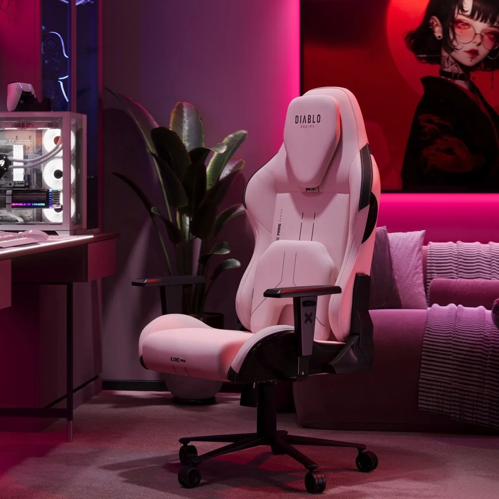 Fotel gamingowy materiałowy Diablo X-One Prime Normal Size, Akira Pink