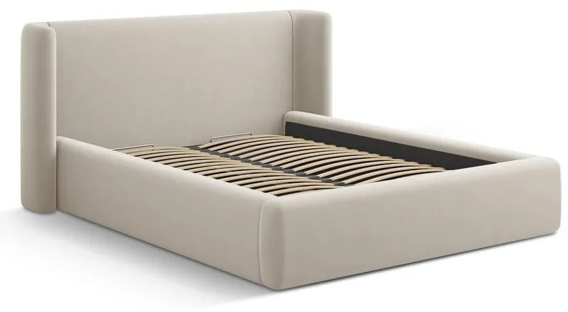 Beżowe tapicerowane łóżko dwuosobowe ze schowkiem ze stelażem 140x200 cm Jason – Windsor &amp; Co Sofas