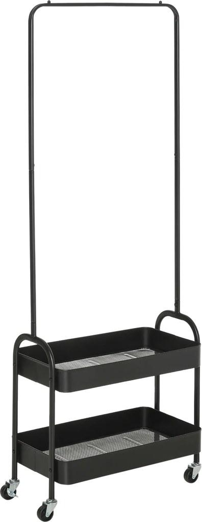 HOMCOM Metalowy wieszak na ubrania z półką na buty, na kółkach, wolnostojący, Czarny
